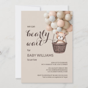 Invitation Bearly Wait Teddy Balloons Girl Baby shower