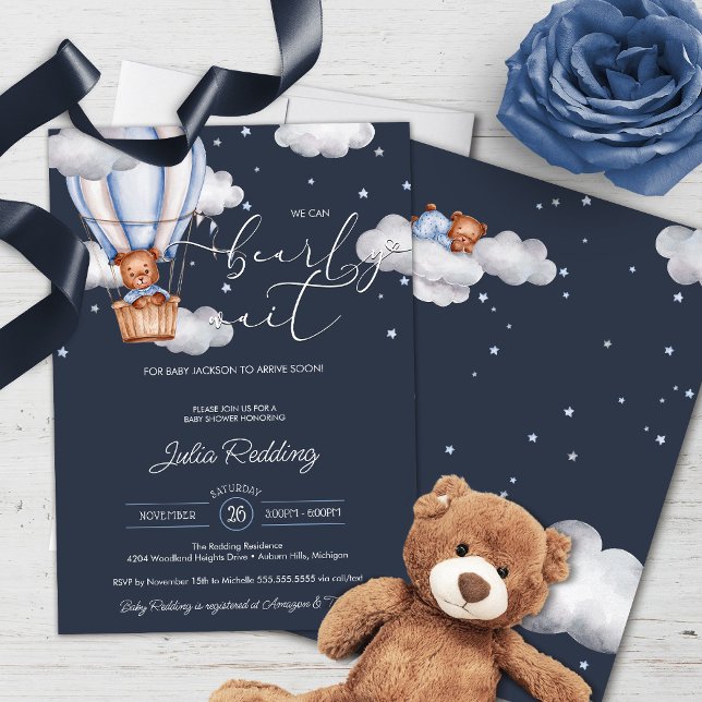 Invitation Bearly Wait Teddy Bear Baby shower de ballon à air (Créateur téléchargé)