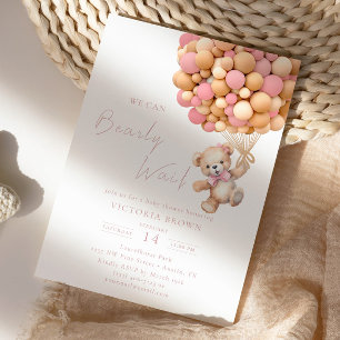 Invitation Bearly Wait Teddy Bear Baby shower rose Balloon