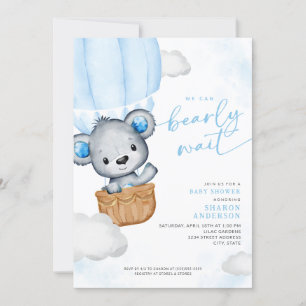 Invitation Bearly Wait Teddy Bear Balloon Baby shower garçon