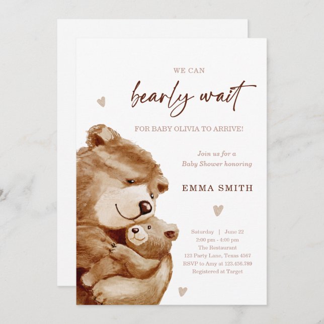 Invitation Bearly Wait Teddy Bear Boho Neutral Baby Shower (Devant / Derrière)
