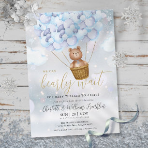 Invitation Bearly Wait Teddy Bear Boy Baby shower d'hiver