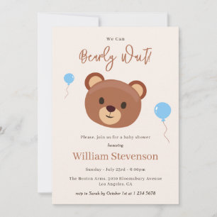 Invitation Bearly Wait Teddy Bear Brown Blue Boy Baby shower