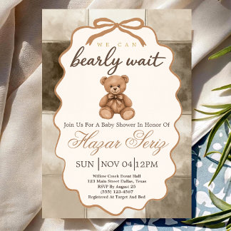 Invitation Bearly Wait Teddy Bear Fête de Naissance Neutre