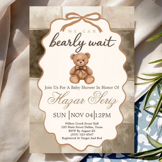 Invitation Bearly Wait Teddy Bear Fête de Naissance Neutre (Créateur téléchargé)