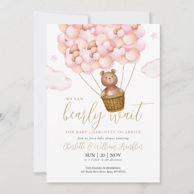 Invitation Bearly Wait Teddy Bear Rose QR Code Baby shower (Devant)