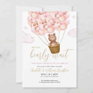 Invitation Bearly Wait Teddy Bear Rose QR Code Baby shower