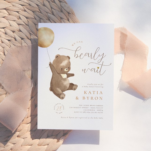 Invitation Bearly Wait Teddy Bear Sexe Baby shower neutre (Créateur téléchargé)