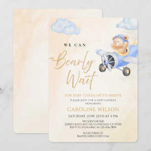 Invitation Bearly Wait Watercolor Teddy Bear Flying Baby Show