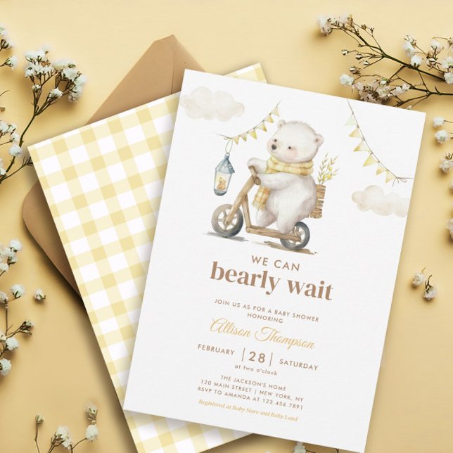 Invitation Bearly Wait White Bear Sexe Baby shower neutre (Créateur téléchargé)