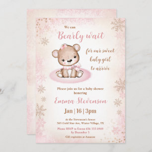 Invitation Bearly Wait Winter Bear Rose Gold Girl Baby shower