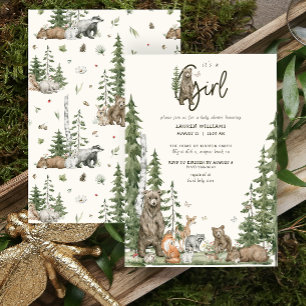 Invitation Bearly Wait Woodland Animaux Fille Baby shower