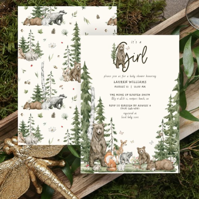 Invitation Bearly Wait Woodland Animaux Fille Baby shower (It's a Girl Baby Shower Invitation)