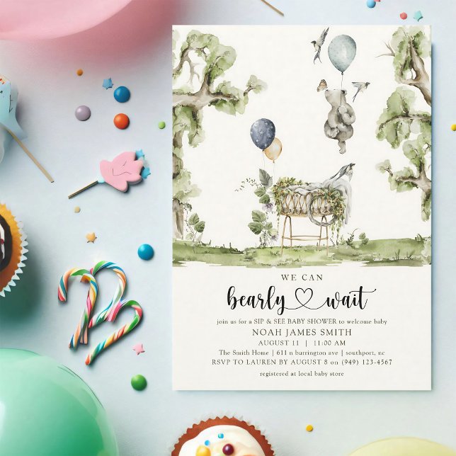 Invitation Bearly Wait Woodland Bear Boy Sip & See (Créateur téléchargé)