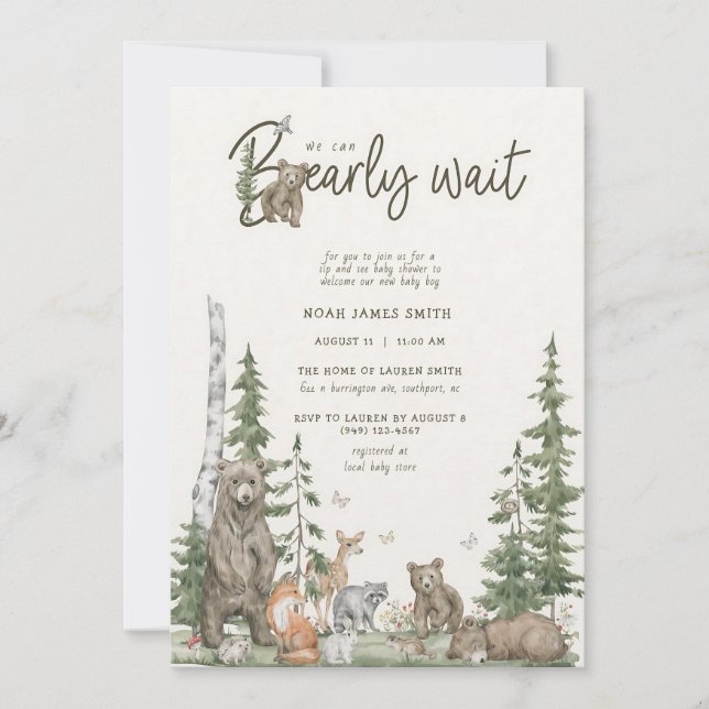 Invitation Bearly Wait Woodland Bear Sip & See (Devant)