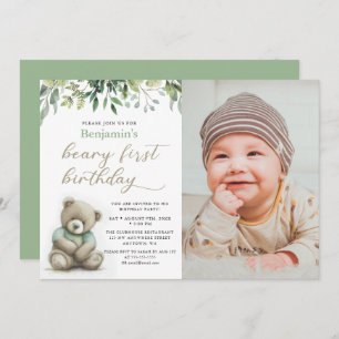 Invitation Beary 1er anniversaire aquarelle Teddy Bear Photo