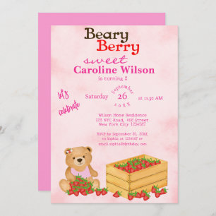 Invitation Béary Berry Sweet Pink Cub's Strawberries Annivers