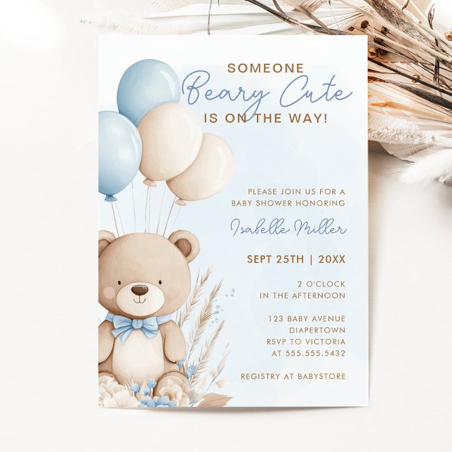 Invitation Béary Bleu Bleu Boulon Teddy Baby shower Garçon (Créateur téléchargé)