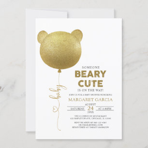 Invitation Béary Boulon or mou Baby shower ours en peluche