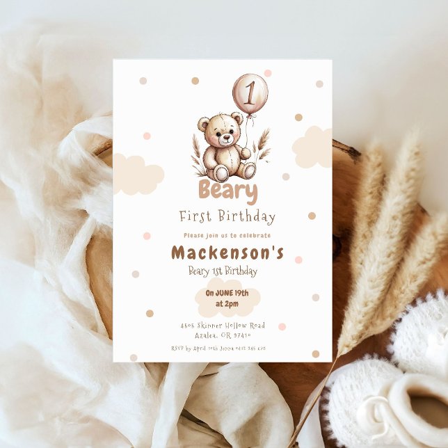 Invitation Beary First Balloon Boy 1st Birthday Teddy Bear (Créateur téléchargé)