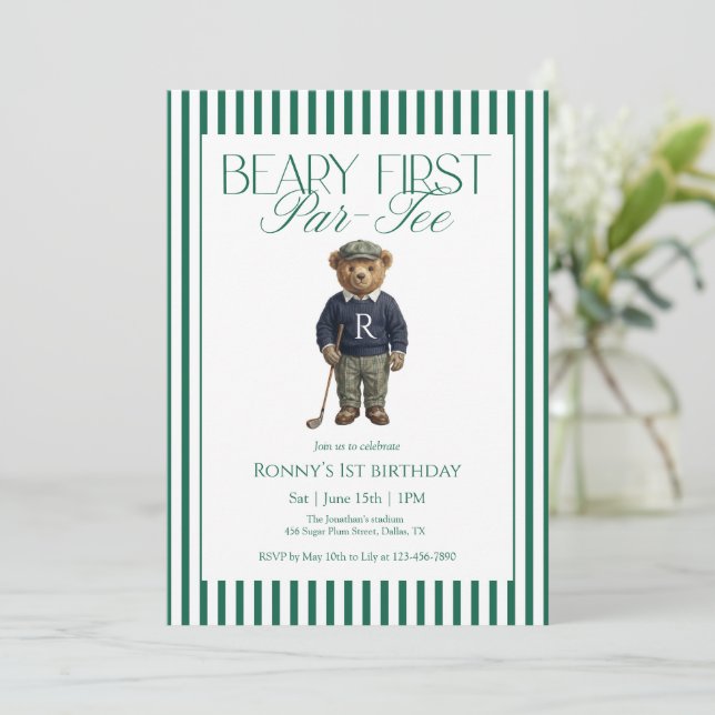 Invitation Beary First Par-Tee Golf 1st Birthday (Debout devant)