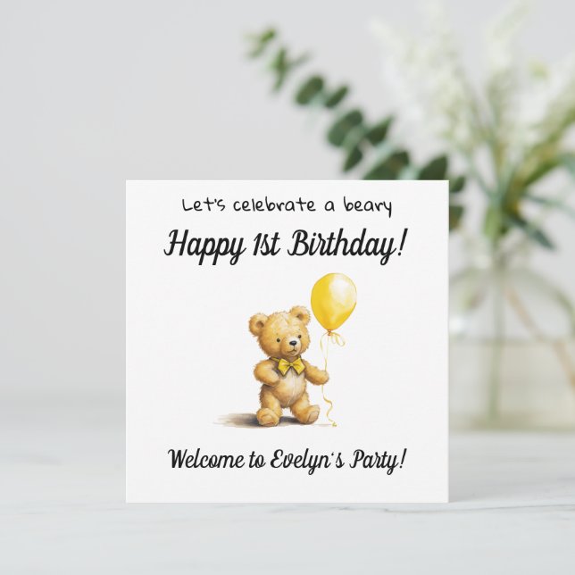 Invitation Beary Happy 1er anniversaire fête, (Debout devant)