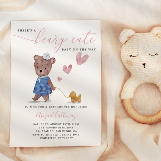 Invitation Beary mignonne ours ours fille Baby shower Invitat (Créateur téléchargé)