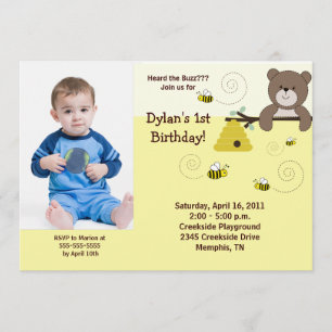 Invitation Beary Sweet Bear & Bee *PHOTO* Anniversaire 5x7
