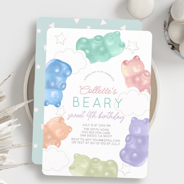 Invitation Beary Sweet Pastel Gummy Ours Girl Anniversaire (Créateur téléchargé)