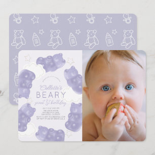 Invitation Beary Sweet Purple Gummy Ours 1er Anniversaire Pho