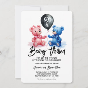 Invitation Beary Thrilled Bear Balloons Révélation de genre