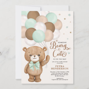Invitation Beary Vert mou Teddy Bear Baby shower Brown