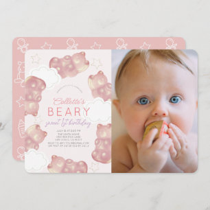 Invitation Beary Wait Gummy rose Ours Girl 1er anniversaire
