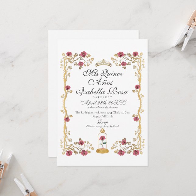 Invitation Beast & the Beauty Mis Quince Años (Devant/Arrière en situation)