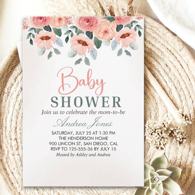 Invitation Beatiful Water Color Flowers Garden Baby Shower (Créateur téléchargé)