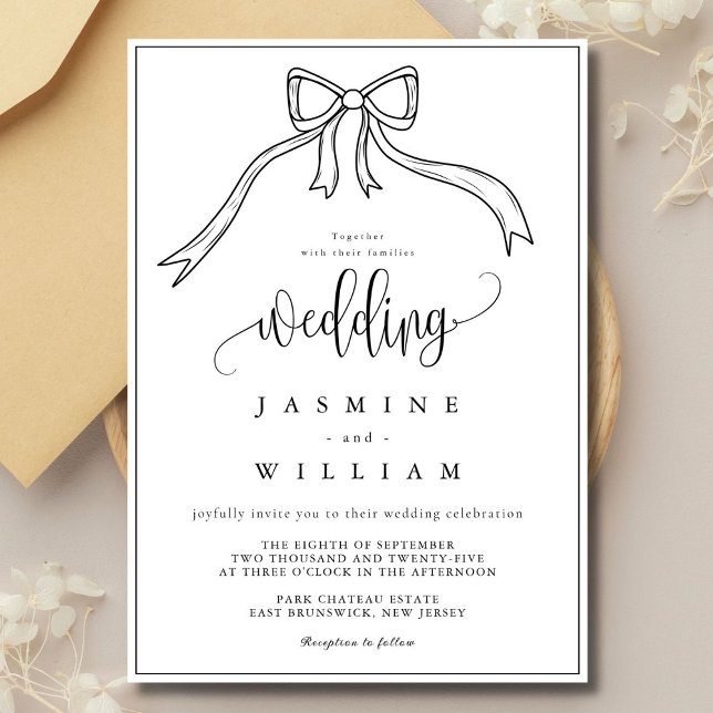 Invitation Beatrice Ribbon Bow Mariage noir et blanc (Créateur téléchargé)
