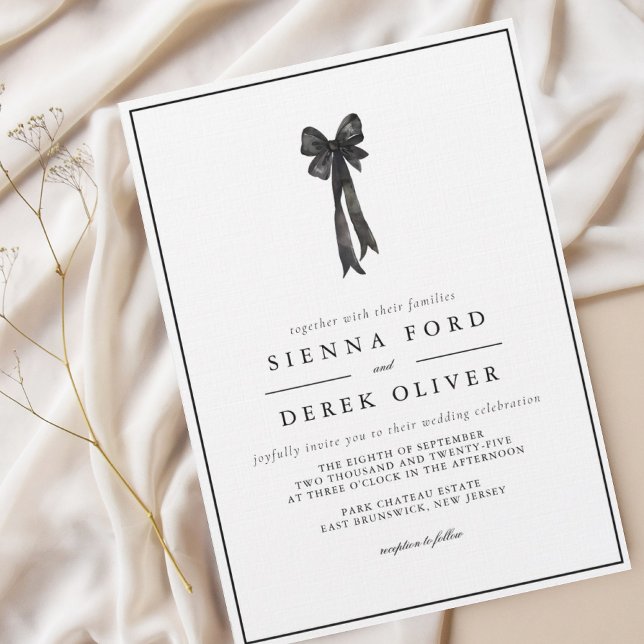 Invitation BEATRICE Ruban Bow Mariage noir et blanc (Créateur téléchargé)