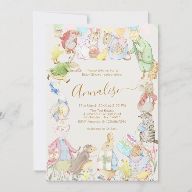 Invitation Beatrix Peter le lapin Baby shower des bois (Devant)
