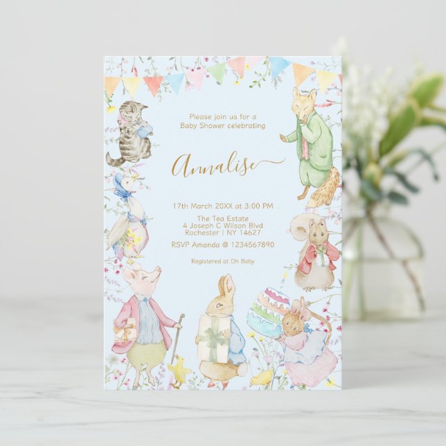 Invitation Beatrix Peter le lapin Baby shower des bois (Debout devant)