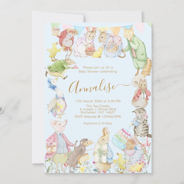 Invitation Beatrix Peter le lapin Baby shower des bois (Devant)