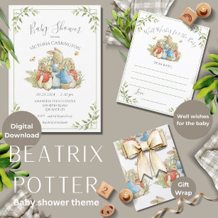 Invitation Beatrix Potter Peter Rabbit Baby shower vert