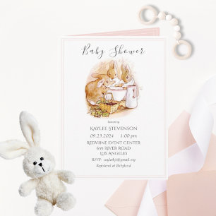 Invitation Beatrix Potter rose bébé fille Douche