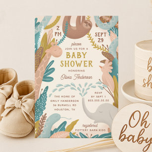 Invitation Beau animal safari. Baby shower de jungle amusant