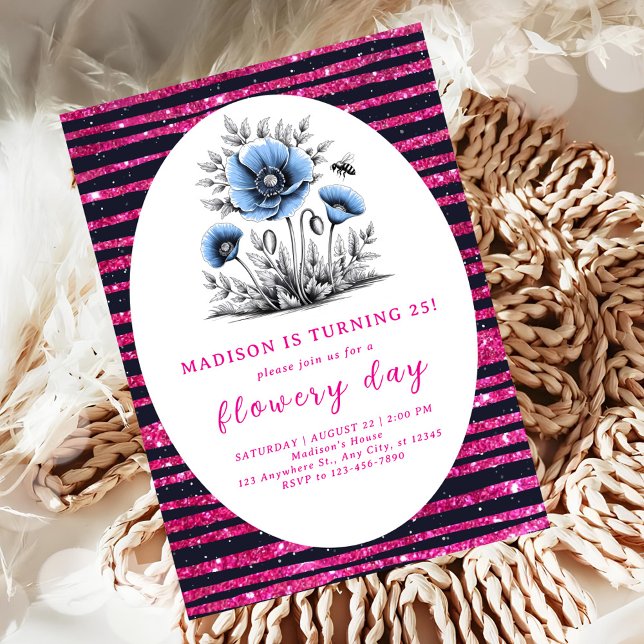 Invitation Beau anniversaire de fleurs bleues (Créateur téléchargé)