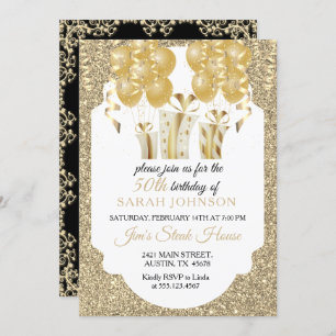 Invitation Beau anniversaire d'or et de noir