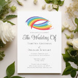 Invitation Beau Arc Abstrait Arc Arc Arc Arc Arc Arc Le Maria<br><div class="desc">Joli arc-en-ciel faire-part de mariage abstrait avec deux belles vagues de couleur au-dessus de vos détails de cérémonie. Cet art coloré simple est parfait pour un couple LGBTQ élégant qui se marie l'après-midi. Personnalisez avec votre photo fiançailles sur le dos. Une photo de couple est l'addition parfaite à cet invitation...</div>