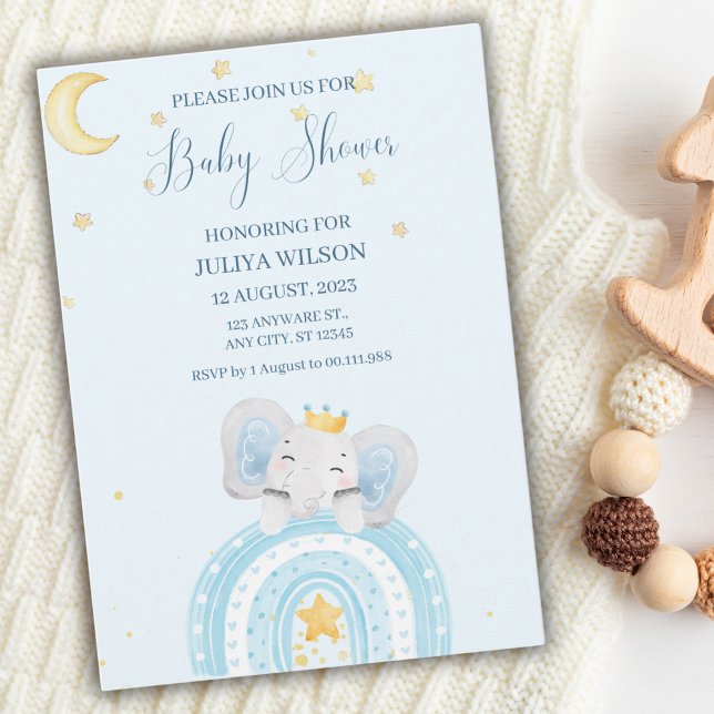 Invitation Beau baby shower bleu éléphant (Créateur téléchargé)