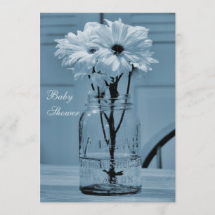 Invitation Beau Baby shower bleu Mason Jar & Daisies