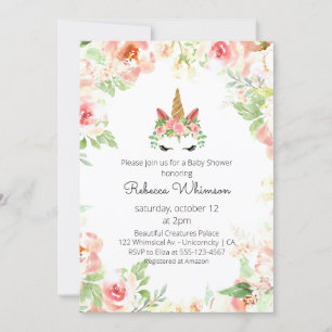 Invitation Beau Baby shower d'aquarelle Unicorn