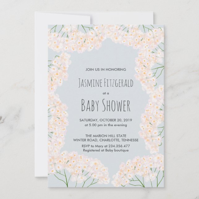 Invitation Beau Baby shower de la floraison de l'haleine (Devant)